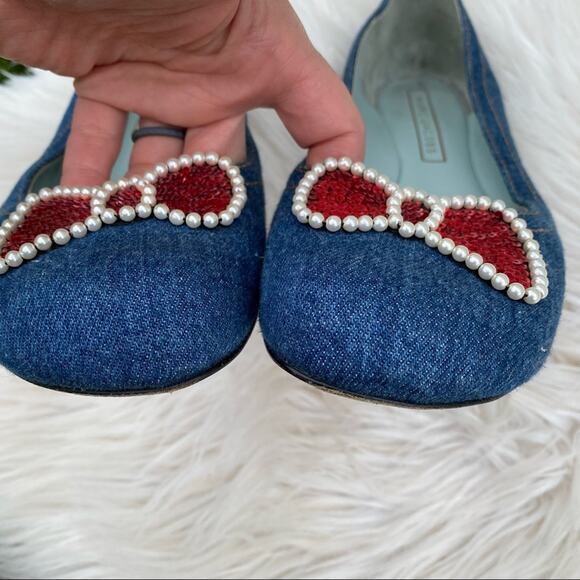 Marc Jacobs Denim & Sequins Bow Flats 40.5 - Picture 2 of 8